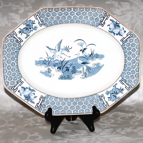 Blue and White Morimura Bros Platter | Vintage Flying Phoenix - Picture 8 of 12